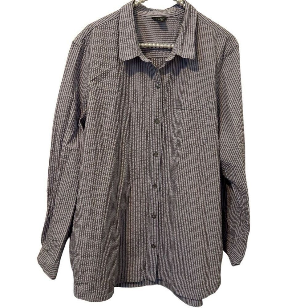 Eddie Bauer womens 2X Button-up Shirt Seersucker 100% Cotton purple artsy office